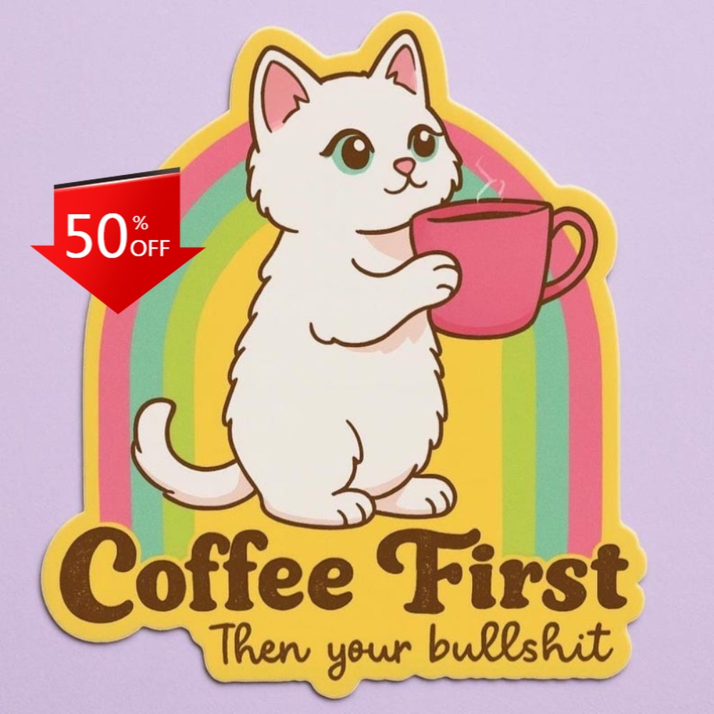 Laptop Unique Accessories - 재미있는 커피 고양이 스티커 레트로 자동차